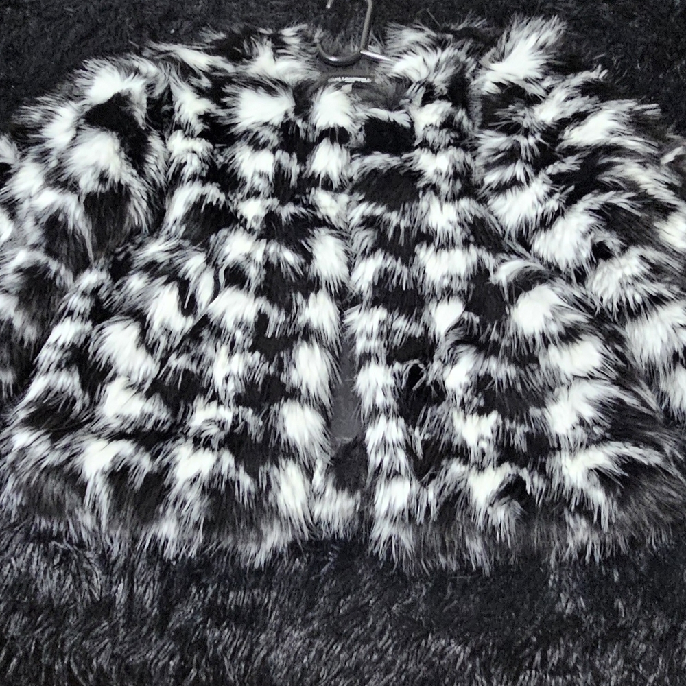 Karl Lagerfeld Black and White Faux Fur Coat